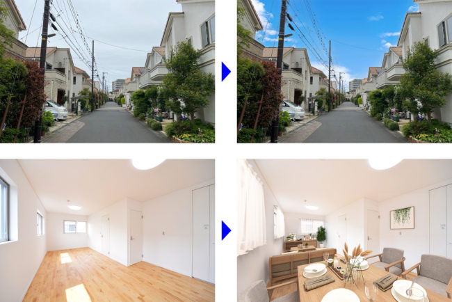 上：青空加工事例、下：バーチャルステージング事例